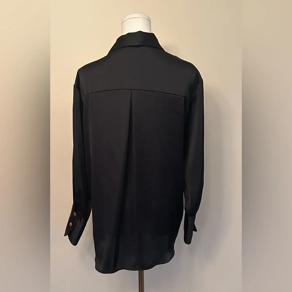 Zara Black Satin Button-Down Shirt - Picture 7 of 8
